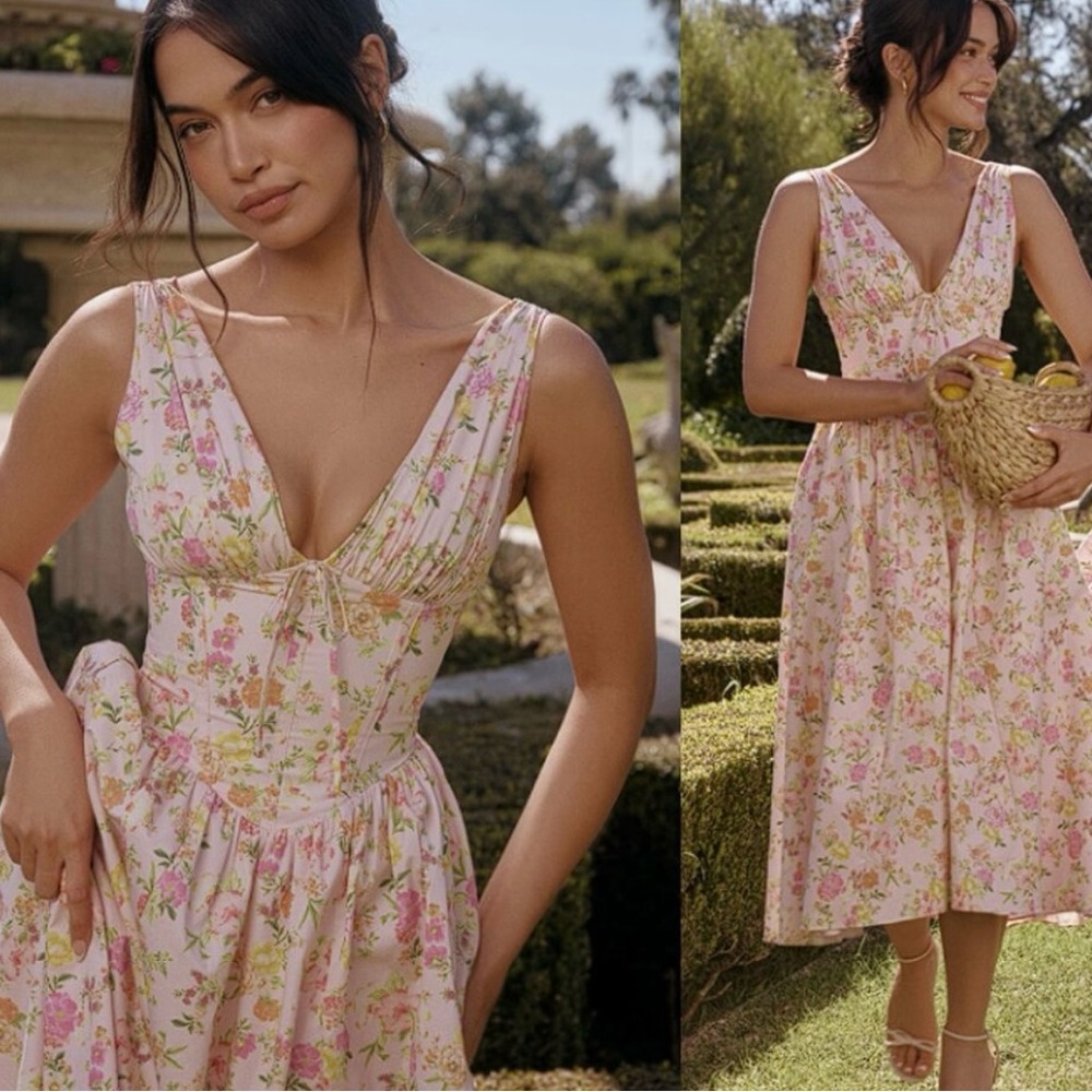 House of CB Pink Floral Midi Dress
